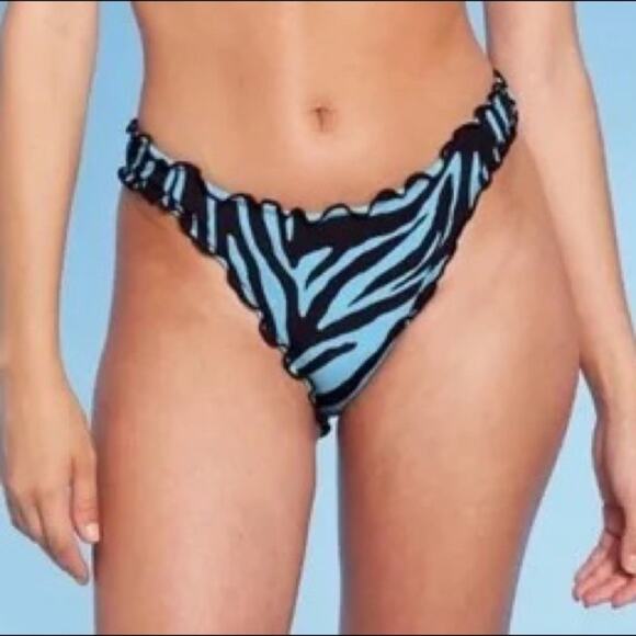 Bikini bottom cheeky Ruffle Shade & Shore Teal Animal Print M NWT - Picture 1 of 4
